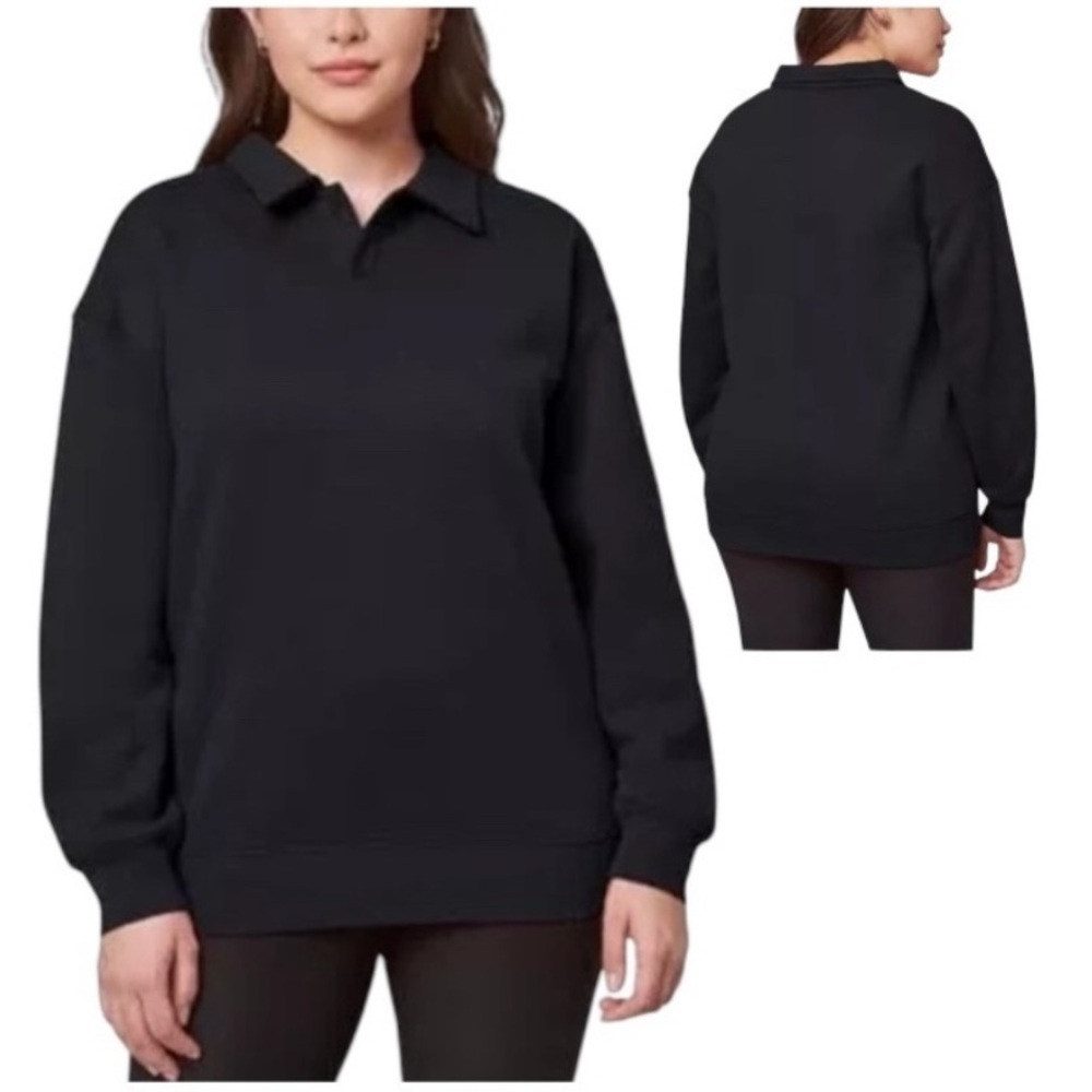 Mondetta Ladies' Collared Fleece Pullover Top, Black Medium Large